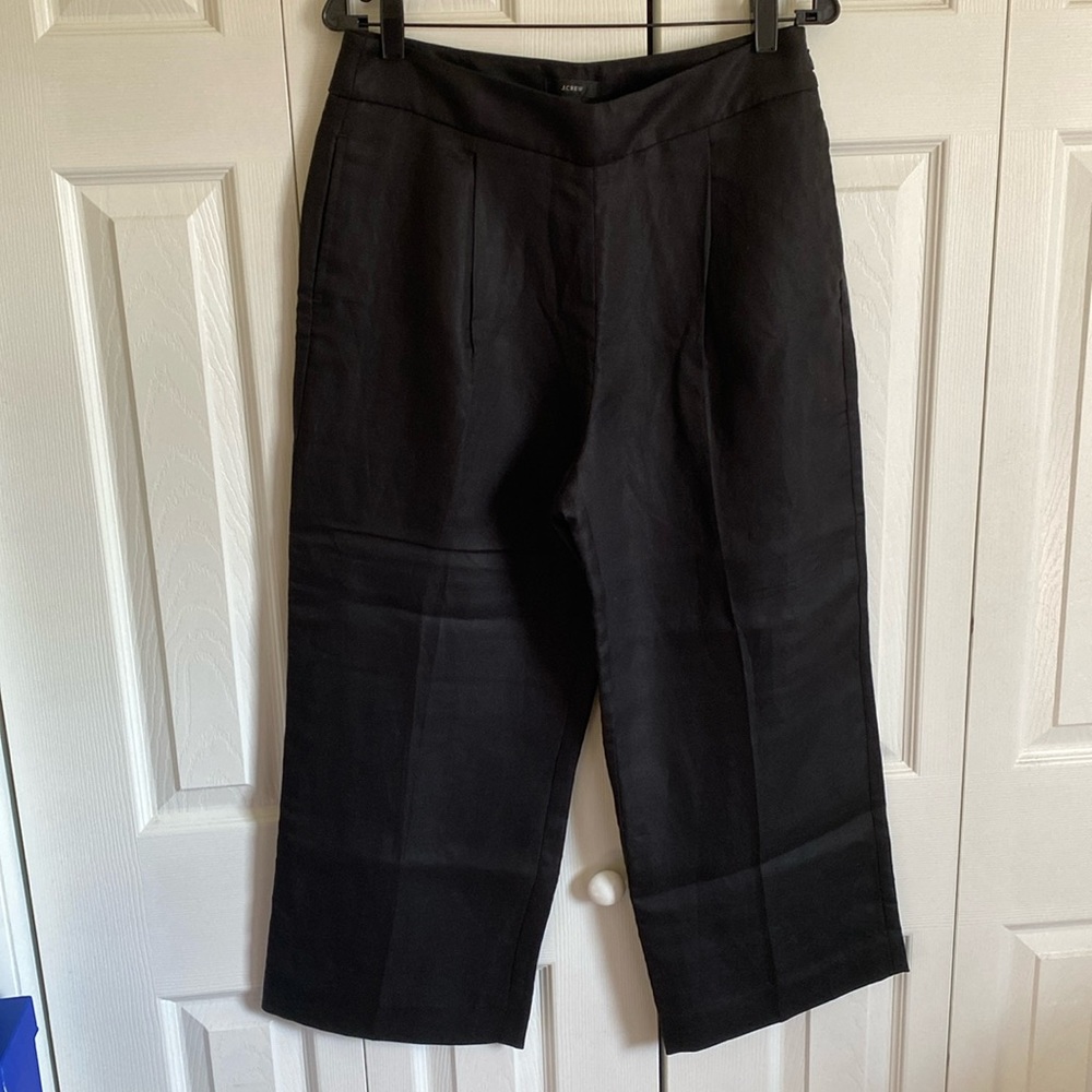 J. Crew Black Linen High Rise Pleated Pant
